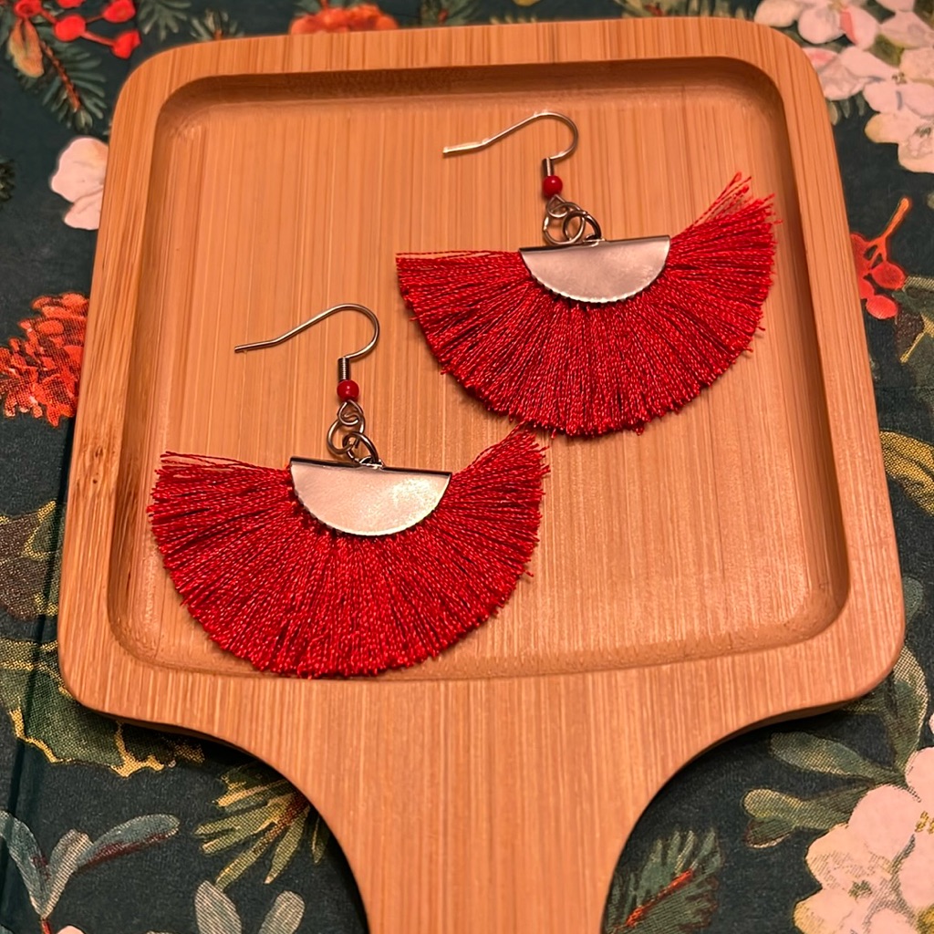 Boho Red Tassel Fan Earrings